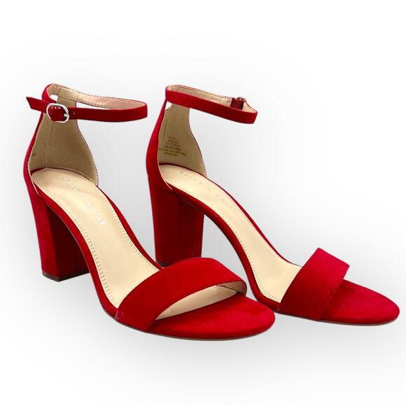 Kelly & Katie Marybell Sandal Red Ankle Strap Square Toe Block Heel - Picture 1 of 14